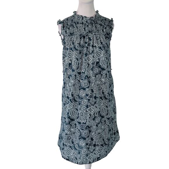 Boden Size 6L Sleeveless Smocked Mini Dress Green Paisley Bud Pockets - Picture 1 of 7